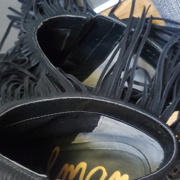 Sam Edelman Black Western Suede Boho Chic Fringe Ankle Bootie Size 8 Heel Boots - Picture 9 of 10